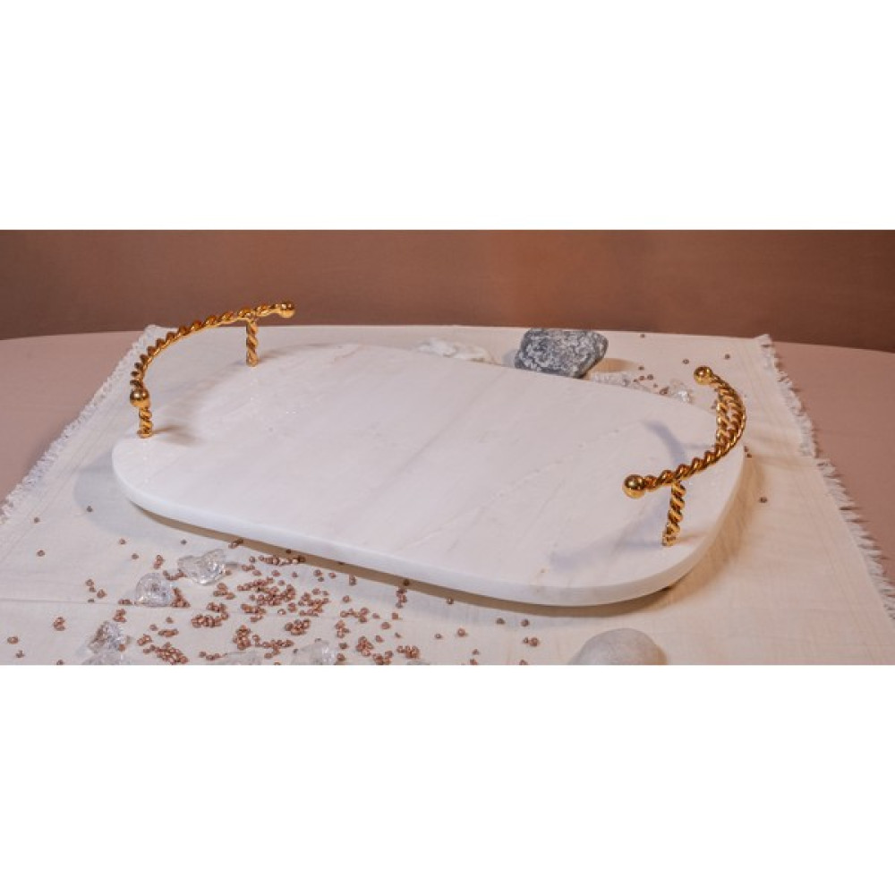 Pietro Di Marble Oval Kulplu Mermer Tepsi Servis Tepsisi - Beyaz Servis Tepsisi Fiyatı