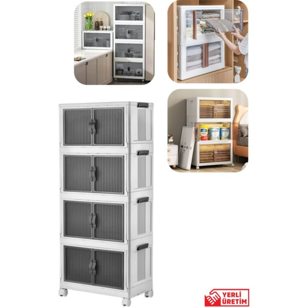 Piev Çok Amaçlı Kapaklı Istiflenebilir Tekerlekli Organizer Dolap 4 Lü Beyaz - 4 Katlı Banyo Dolabı / Mobilyası Fiyatı