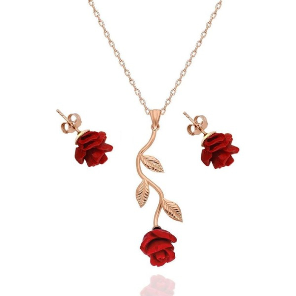 Pigado Sevgiliye Hediye 925 Ayar Gümüş Gül Kolye Küpe Seti Rose Kaplama Gümüş Küpe Fiyatı