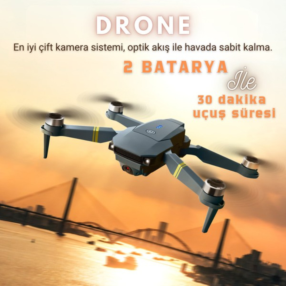 Piha E58 Drone Yeni Fırçasız Motor 2batarya Ile 30DAKİKA Uçuş Süresi Hd 720P Çift Kameralı Taşıma Çantalı - Füme - 2 batarya Drone Fiyatı