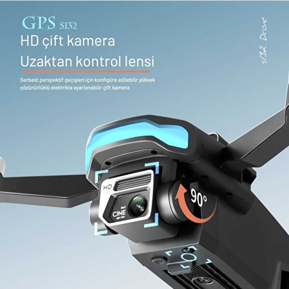 Piha S132 Gps Drone 1080PLUS Hd Çift Kamera Beni takip et modu 5g Wı-Fı 360 Derece Engelden Kaçınma - Siyah Drone Fiyatı