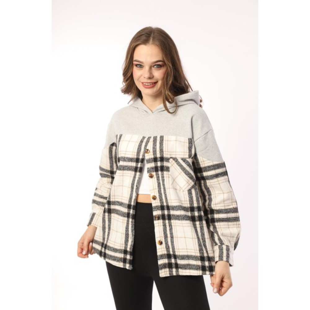 Pikka Online Kadın Gri Bej Geniş Kalıp Sweatshirt Kışlık Ceket Gömlek Kadın Gömlek Fiyatı