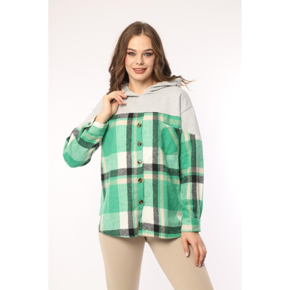 Pikka Online Kadın Gri Yeşil Geniş Kalıp Sweatshirt Kışlık Ceket Gömlek Kadın Gömlek Fiyatı