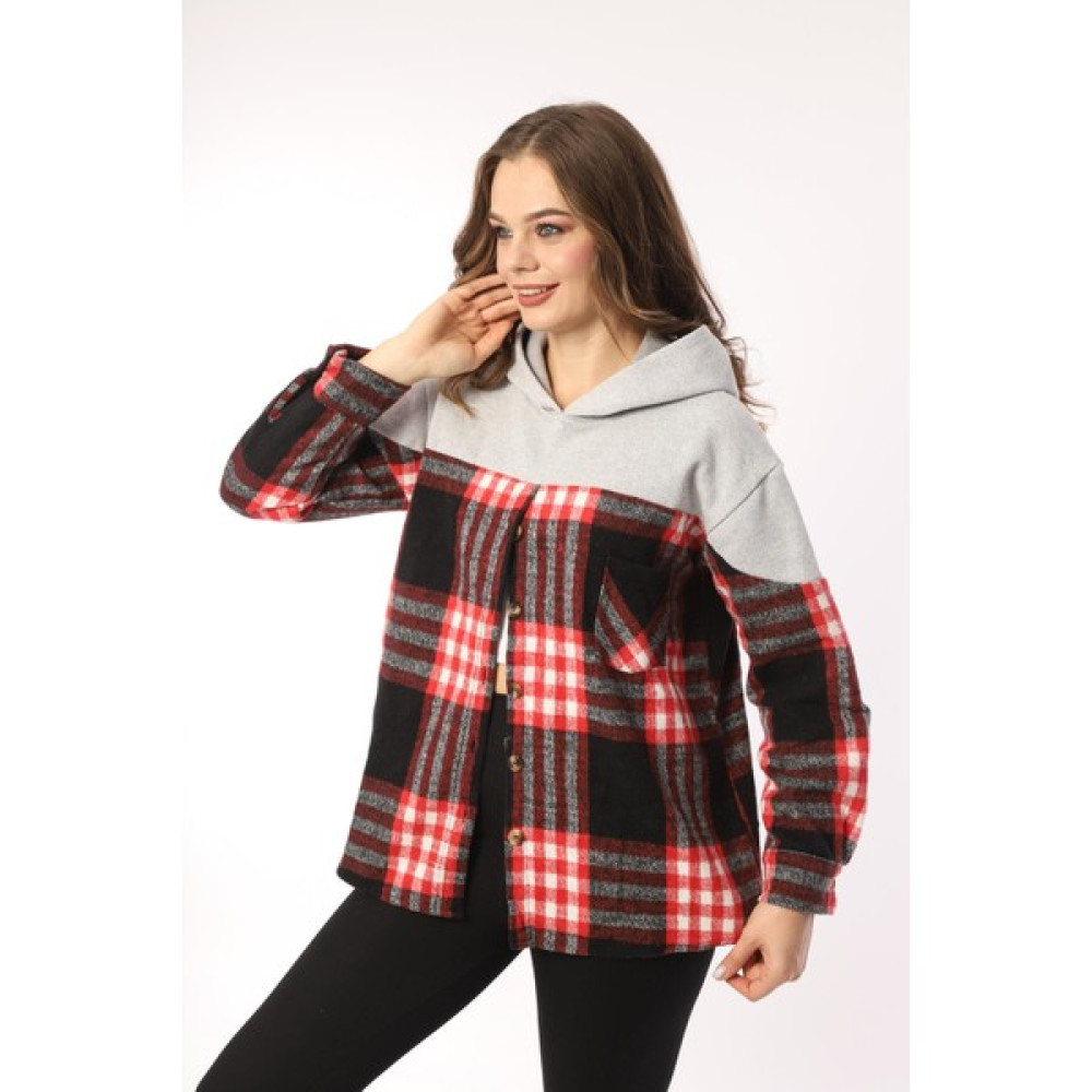 Pikka Online Kadın Kırmızı Siyah Geniş Kalıp Sweatshirt Kışlık Ceket Gömlek Kadın Gömlek Fiyatı