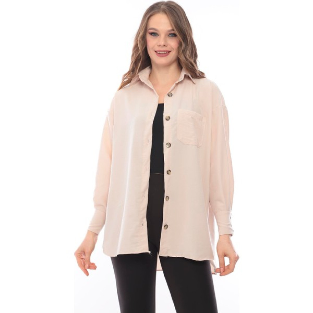 Pikka Online Kadın Oversize Kalıp Krem Salaş Büyük Kırışmaz Yazlık Spor Şık Gömlek Tunik Ceket Kadın Gömlek Fiyatı