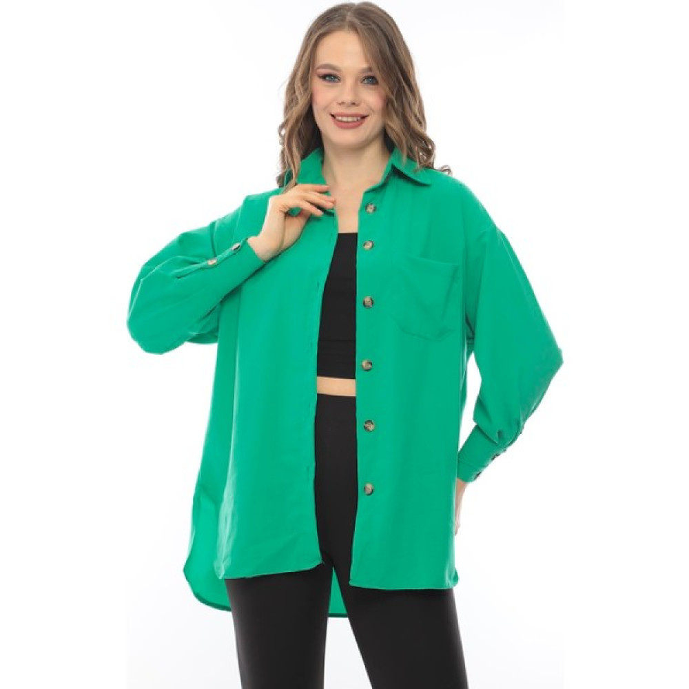 Pikka Online Kadın Oversize Kalıp Yeşil Salaş Büyük Kırışmaz Yazlık Spor Şık Gömlek Tunik Ceket Kadın Gömlek Fiyatı