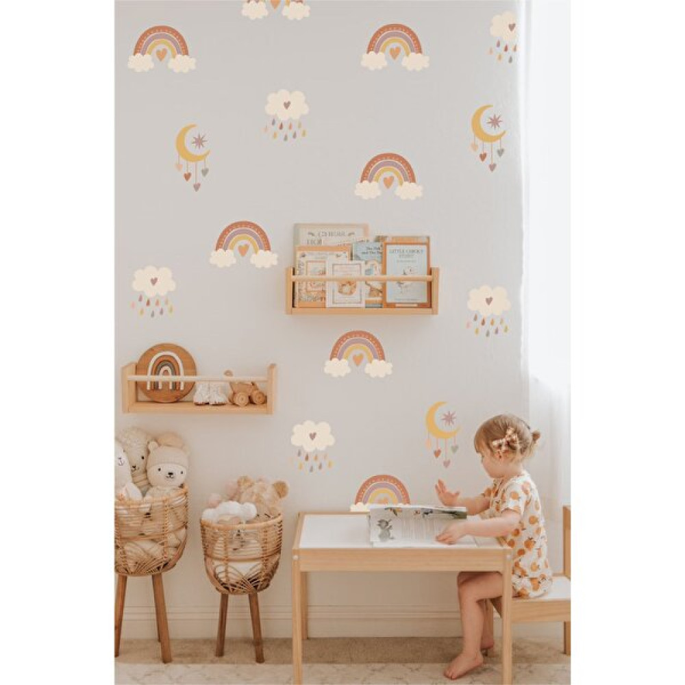 Piksel Grafik Ağlayan Gökkuşağı Çocuk Odası Duvar Sticker Seti - 100 x 50 cm - Renkli Duvar Stickerı Fiyatı