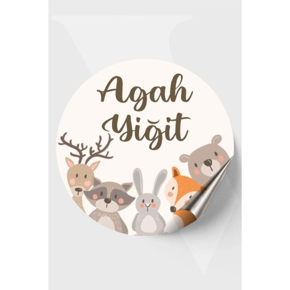 Piksel Grafik Hayvanlar Temalı Isimli Bebek Etiketi- Doğum Günü Etiketi 4x4 cm 96 Adet - 4 x 4 cm Sticker Fiyatı