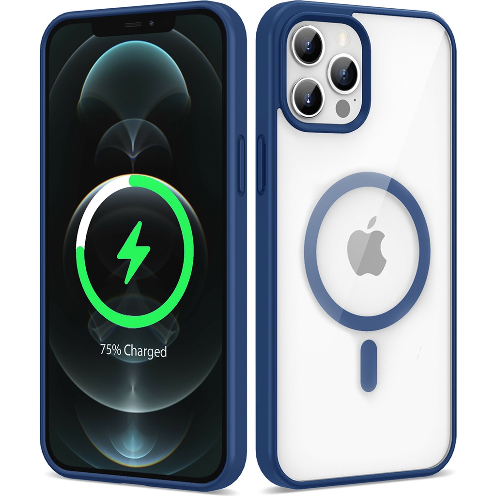Pilanix Apple iPhone 12 Kılıf Silikon Kenarlı Renkli Magsafeli Sert Ege Kapak - Lacivert Cep Telefonu Kılıfı Fiyatı