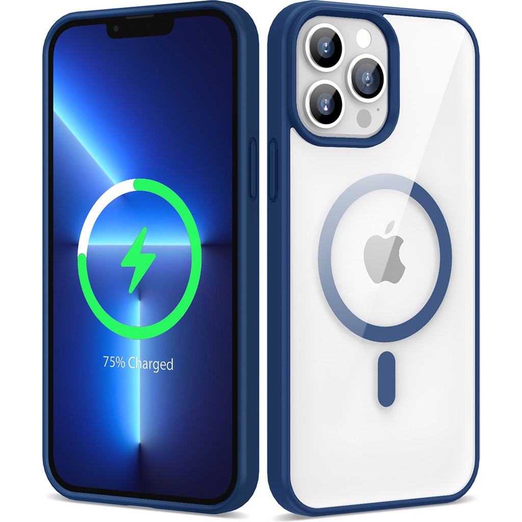 Pilanix Apple iPhone 13 Kılıf Silikon Kenarlı Renkli Magsafeli Sert Ege Kapak - Lacivert Cep Telefonu Kılıfı Fiyatı