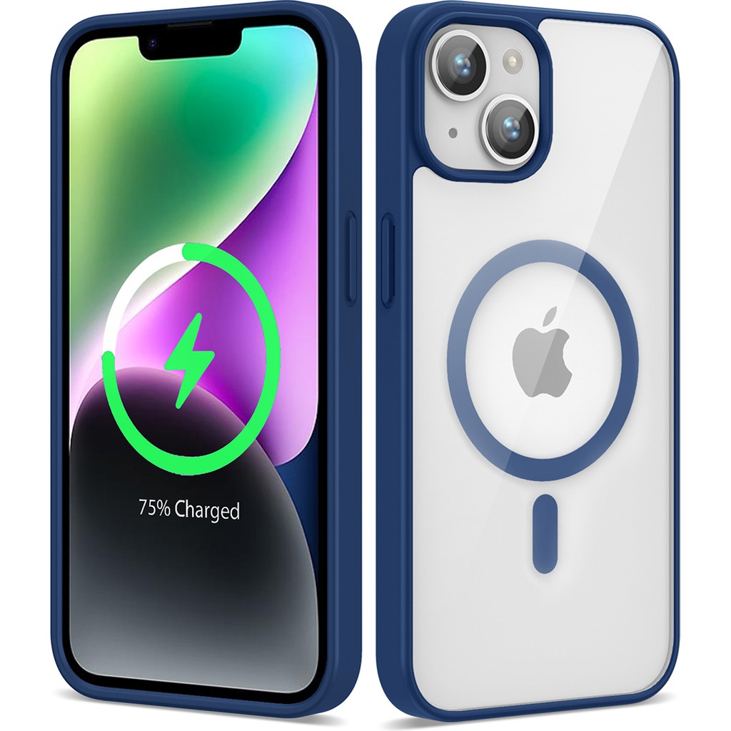 Pilanix Apple iPhone 14 Kılıf Silikon Kenarlı Renkli Magsafeli Sert Ege Kapak - Lacivert Cep Telefonu Kılıfı Fiyatı