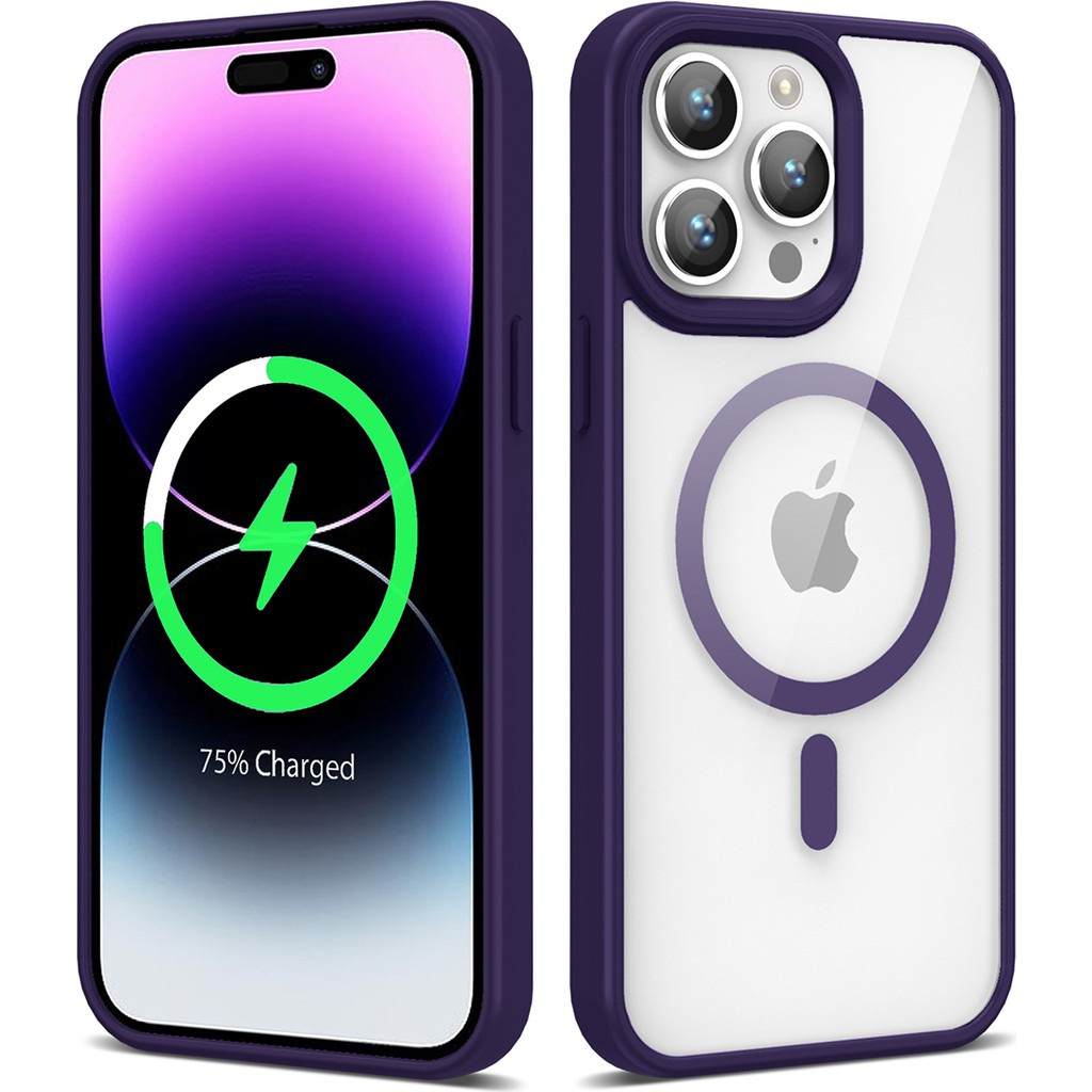 Pilanix Apple iPhone 14 Pro Kılıf Silikon Kenarlı Renkli Magsafeli Sert Ege Kapak - Koyu Mor Cep Telefonu Kılıfı Fiyatı