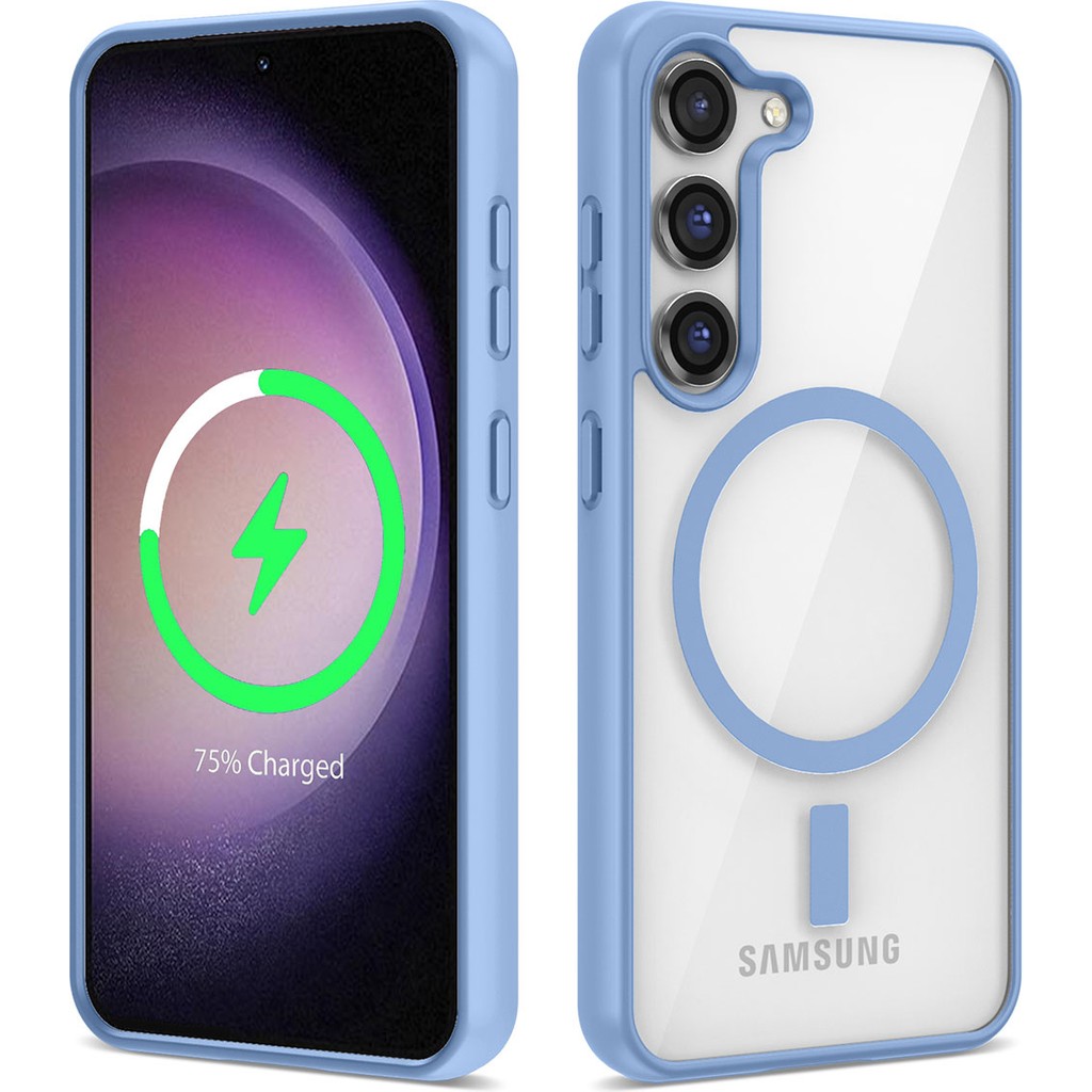 Pilanix Samsung Galaxy S23 Kılıf Silikon Kenarlı Renkli Magsafeli Sert Ege Kapak - Mavi Cep Telefonu Kılıfı Fiyatı