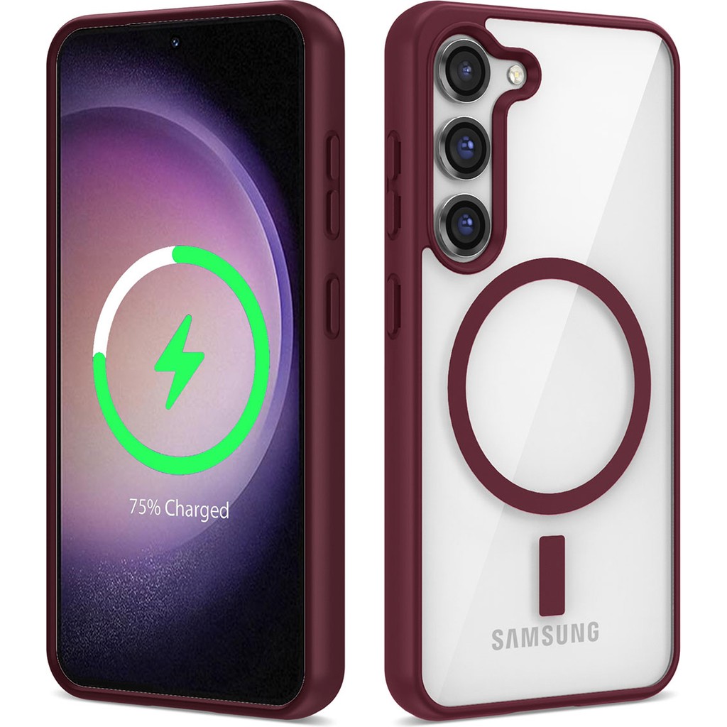 Pilanix Samsung Galaxy S23 Plus Kılıf Silikon Kenarlı Renkli Magsafeli Sert Ege Kapak - Bordo Cep Telefonu Kılıfı Fiyatı