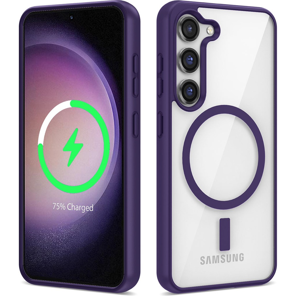 Pilanix Samsung Galaxy S23 Plus Kılıf Silikon Kenarlı Renkli Magsafeli Sert Ege Kapak - Koyu Mor Cep Telefonu Kılıfı Fiyatı