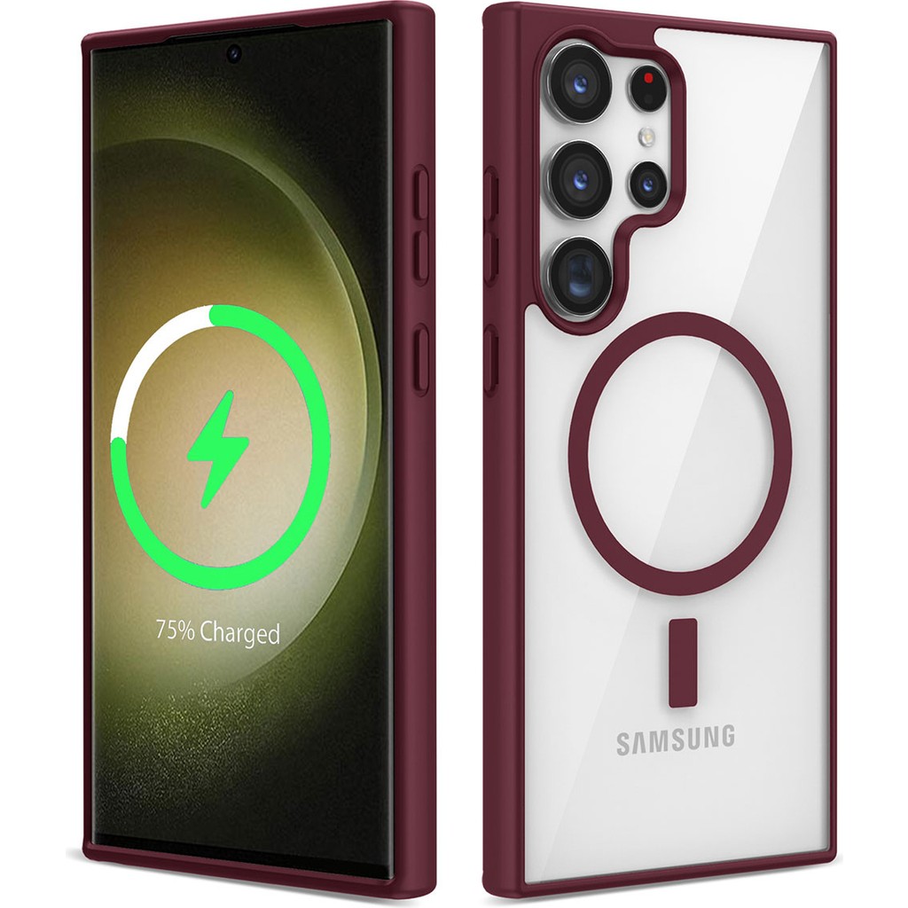 Pilanix Samsung Galaxy S23 Ultra Kılıf Silikon Kenarlı Renkli Magsafeli Sert Ege Kapak - Bordo Cep Telefonu Kılıfı Fiyatı