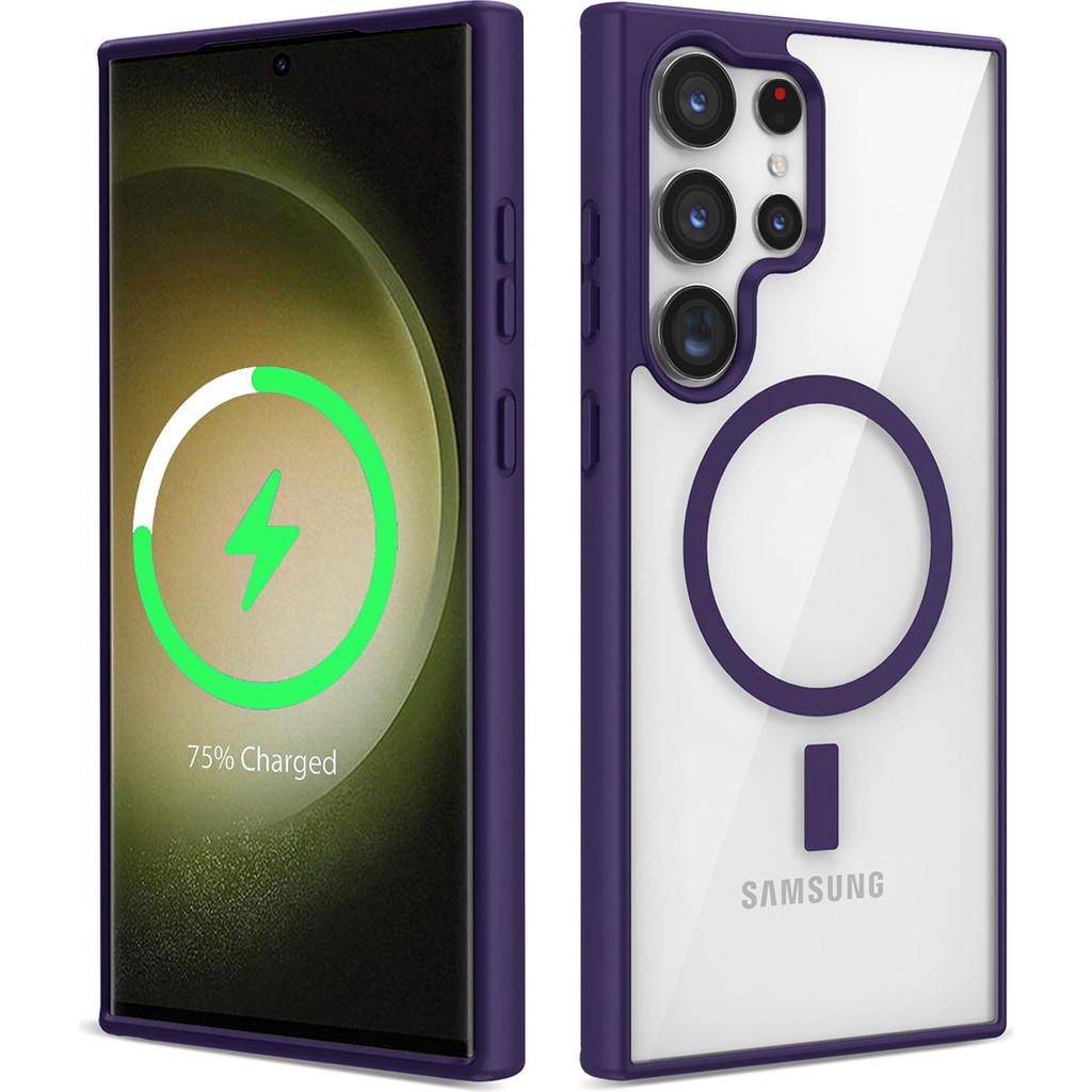Pilanix Samsung Galaxy S23 Ultra Kılıf Silikon Kenarlı Renkli Magsafeli Sert Ege Kapak - Koyu Mor Cep Telefonu Kılıfı Fiyatı