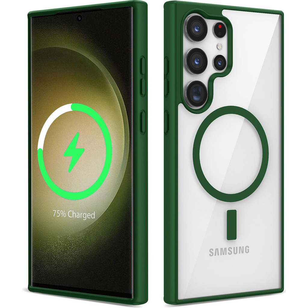 Pilanix Samsung Galaxy S23 Ultra Kılıf Silikon Kenarlı Renkli Magsafeli Sert Ege Kapak - Yeşil Cep Telefonu Kılıfı Fiyatı