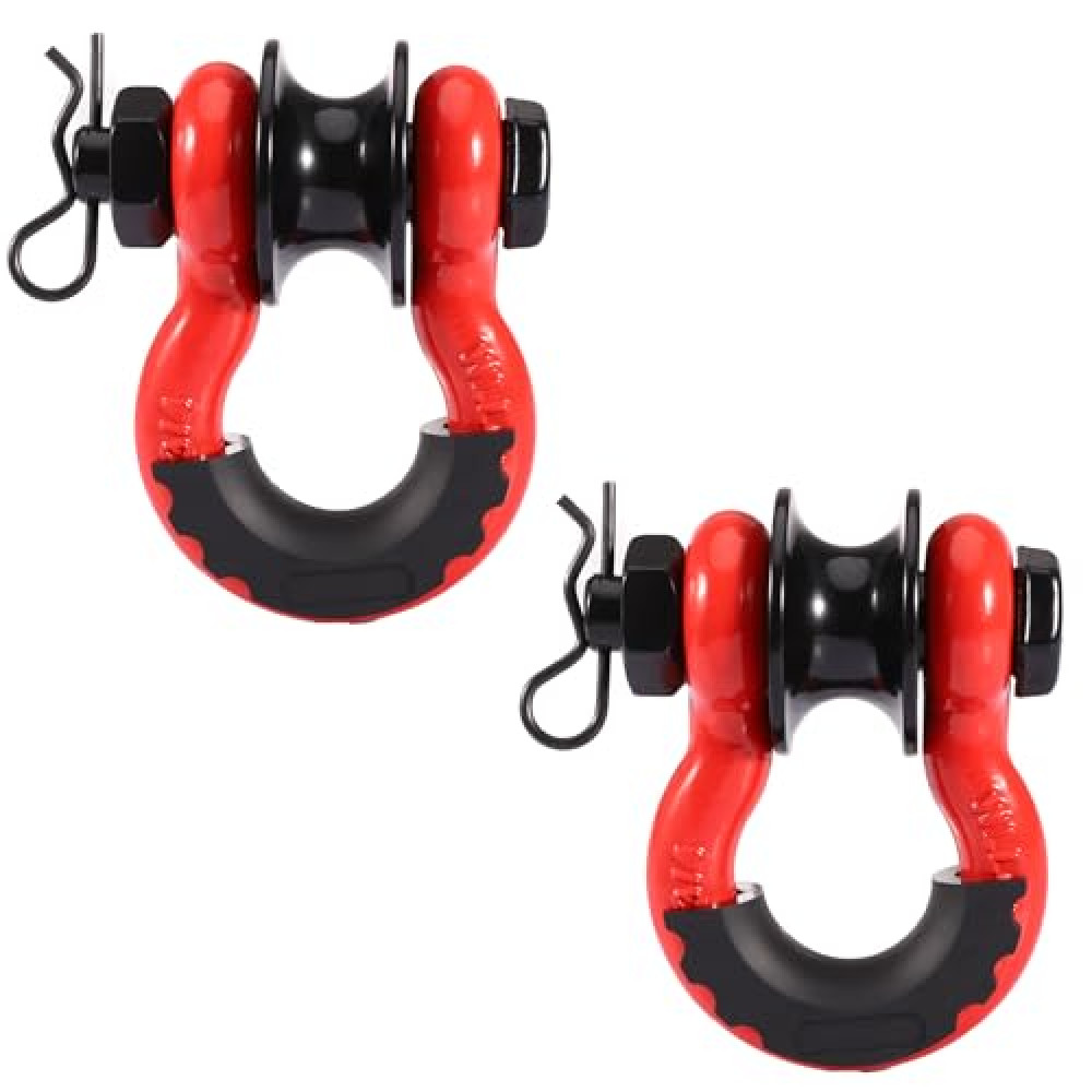 Pilida 3/4" D Ring Shackle with Upgraded Snatch Blocks,57,000 lbs(28.5 Ton) Maximum Break Strength Heavy Duty Shackles with 7/8" Screw Pin for Tow Strap Winch Off Road Vehicle Recovery,2pack Red