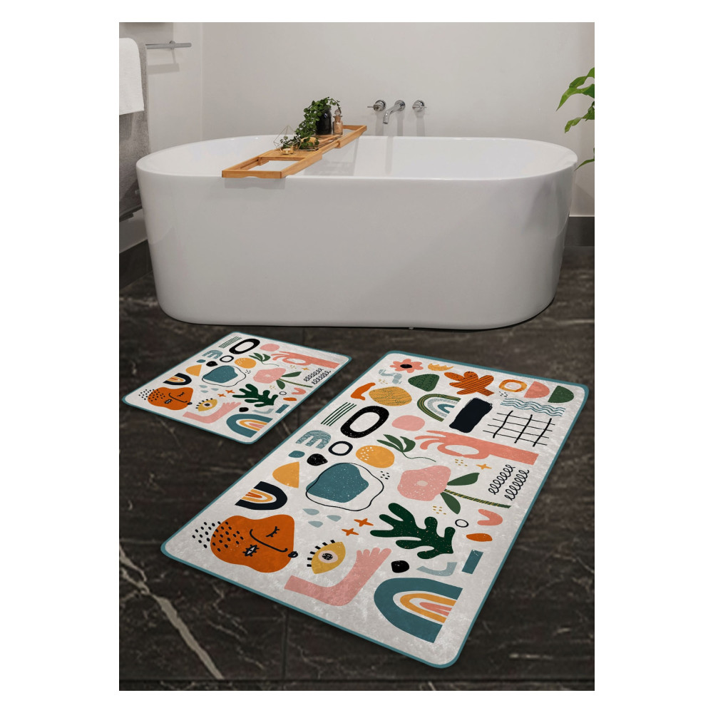 Pilloveland Kaymaz Taban Yıkanabilir 2’li Banyo Paspası - Soyut Desenli 60*100 Cm - 50*60 Cm Banyo Tekstili Fiyatı
