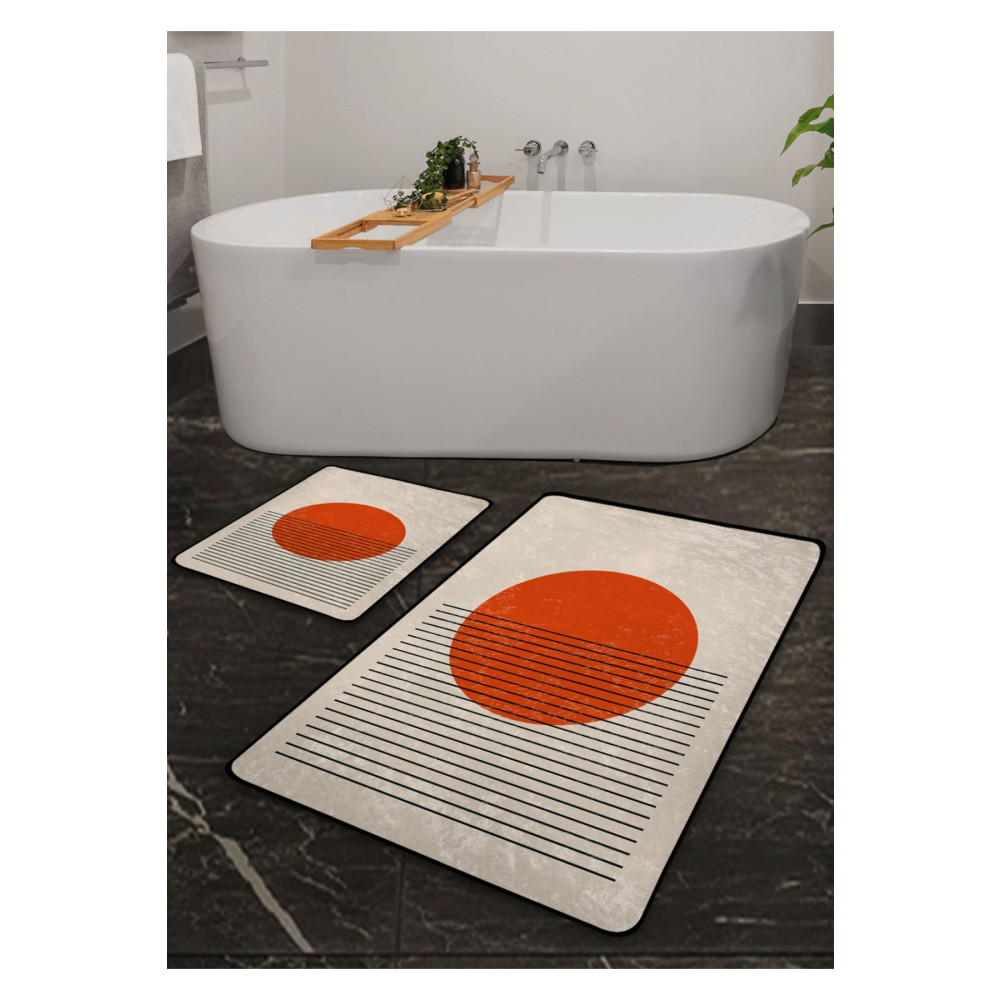 Pilloveland Kaymaz Taban Yıkanabilir 2’li Banyo Paspası - Turuncu Tablo Desenli 60*100 Cm - 50*60 Cm Banyo Tekstili Fiyatı