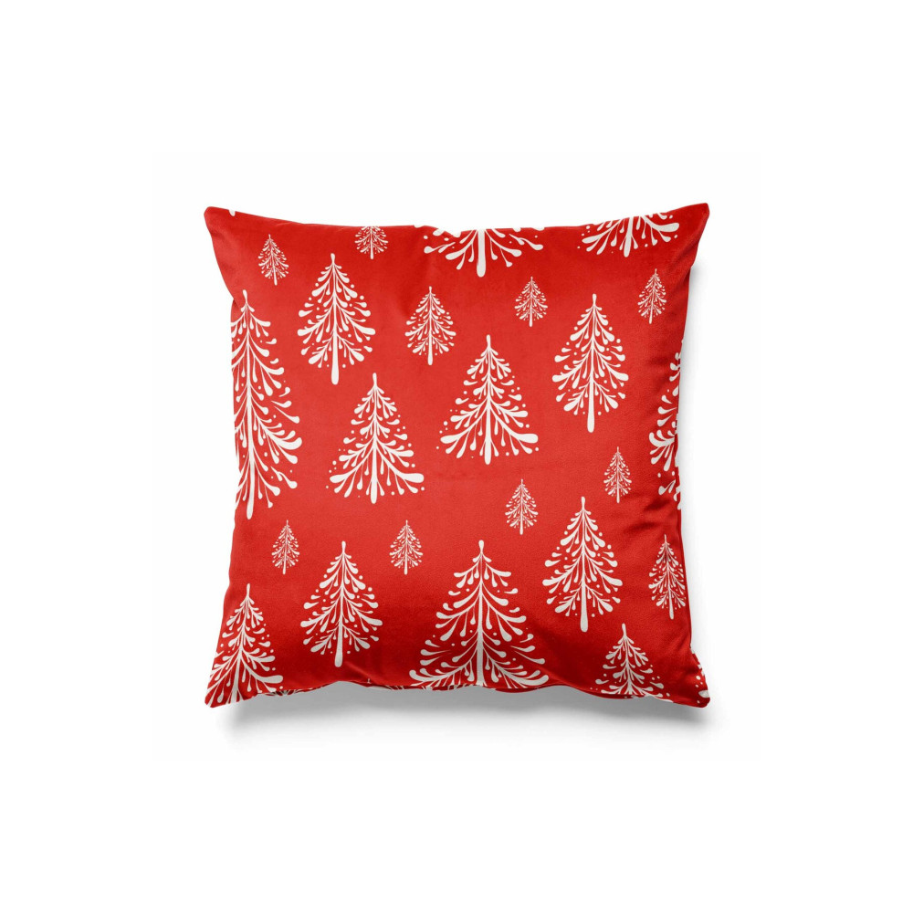 Pilloveland Kırmızı Zeminde Çam Ağaçları Desenli Çift Tarafı Baskılı Süet Kırlent Kılıfı Yılbaşı Christmas Noel 43 x 43 Beden Yatak Odası Tekstili Fiyatı
