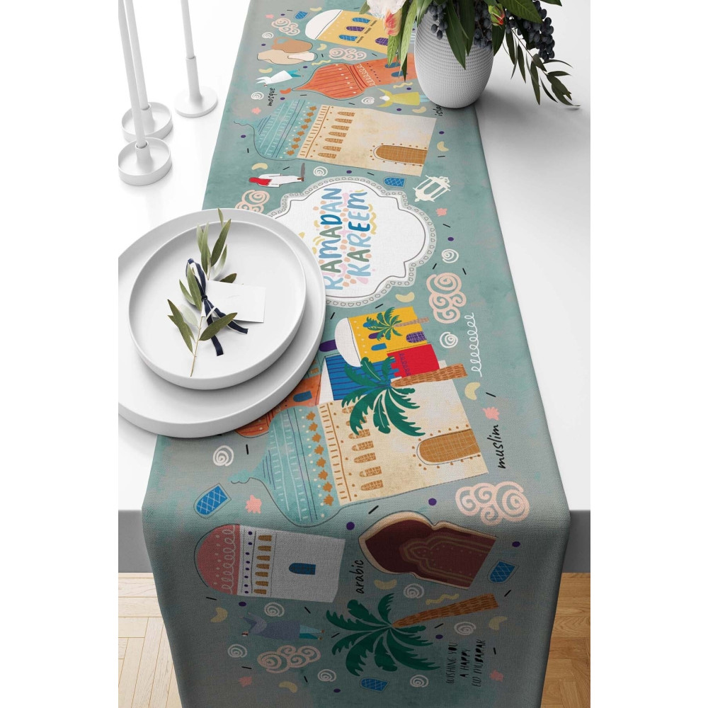 Pilloveland Runner Ramazan City Desenli Süet Dokuma 140*40 Cm Ramadan Kareem Runner Fiyatı
