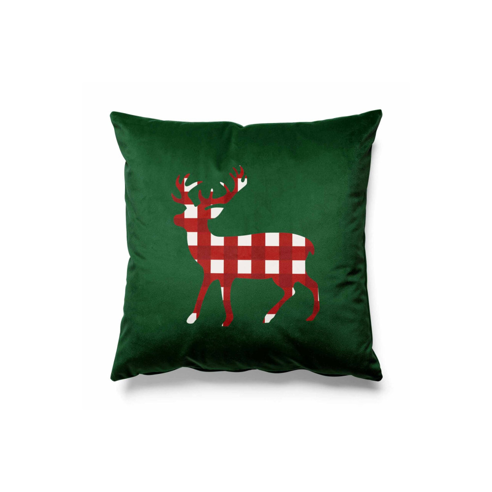 Pilloveland Yeşil Zeminde Damalı Geyik Desenli Çift Tarafı Baskılı Süet Kırlent Kılıfı Yılbaşı Christmas Noel 43 x 43 Beden Yatak Odası Tekstili Fiyatı