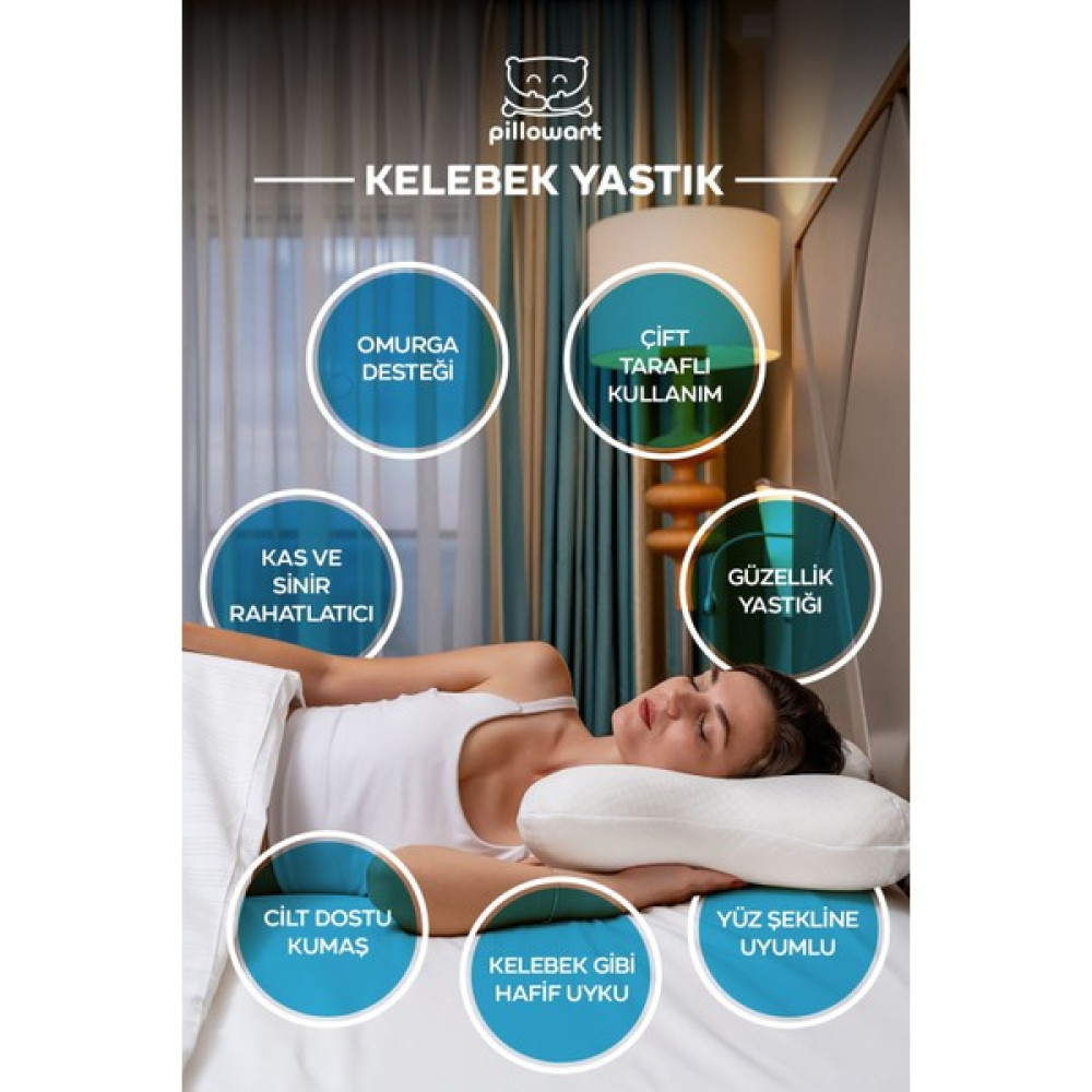 Pillowart Güzellik Yastığı Ortopedik Kırışıkklık Önleyici ,Kelebek Visco Yastık - 56 x 48 cm - Beyaz Yastık Kılıfı Fiyatı