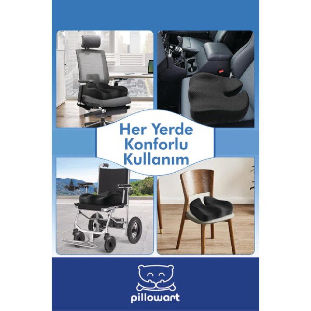 Pillowart Hemoroidd Basurr Kuyruk Sokumu Oturma Simidi Minderi Yastığı Visco Ortopedik Yastık - Siyah Puf Fiyatı