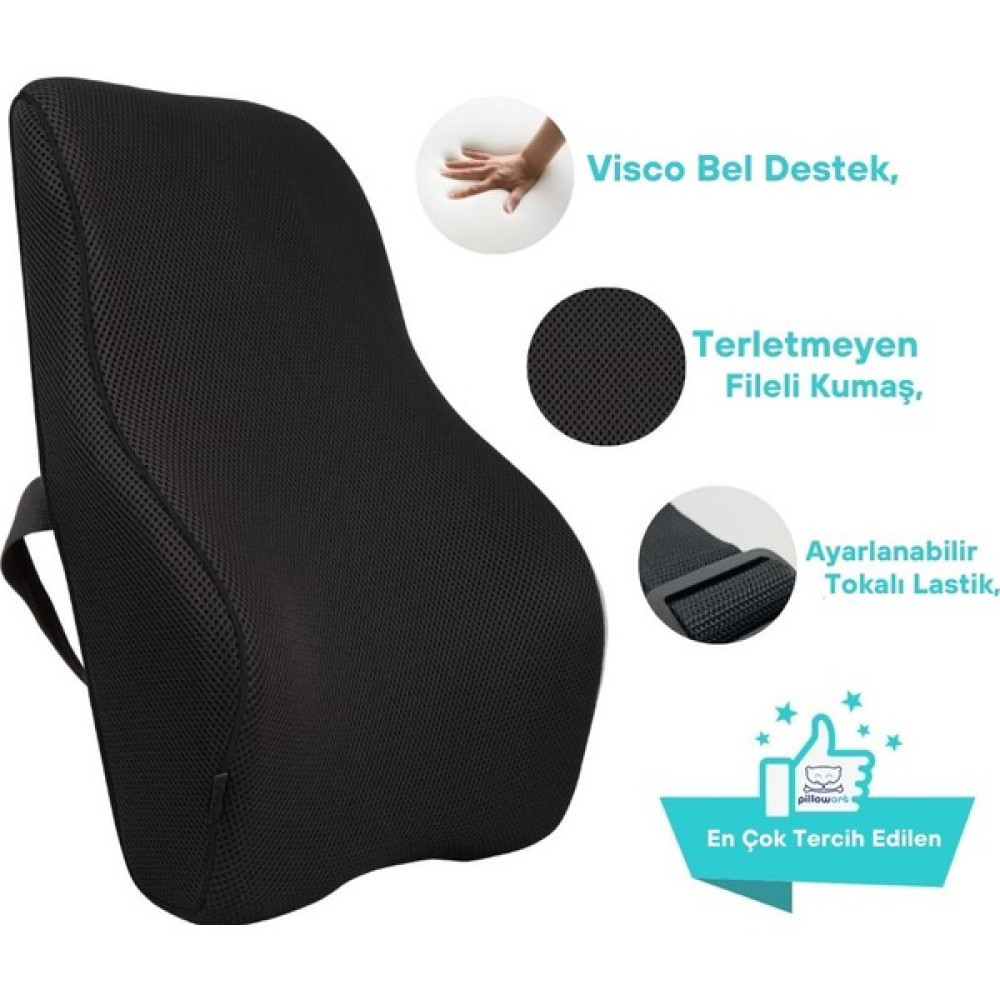 Pillowart Visko Sırt Minderi Araç Koltuk Sandalye Bel Yastığı Bel Desteği - Siyah Salon & Oturma Odası Tekstili Fiyatı