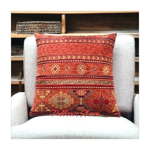 Pillows Store Kilim Desenli Kiremit Kırlent Kılıfı 45 cm *45 cm - 45 x 45 cm - Kiremit Rengi Kilim Fiyatı