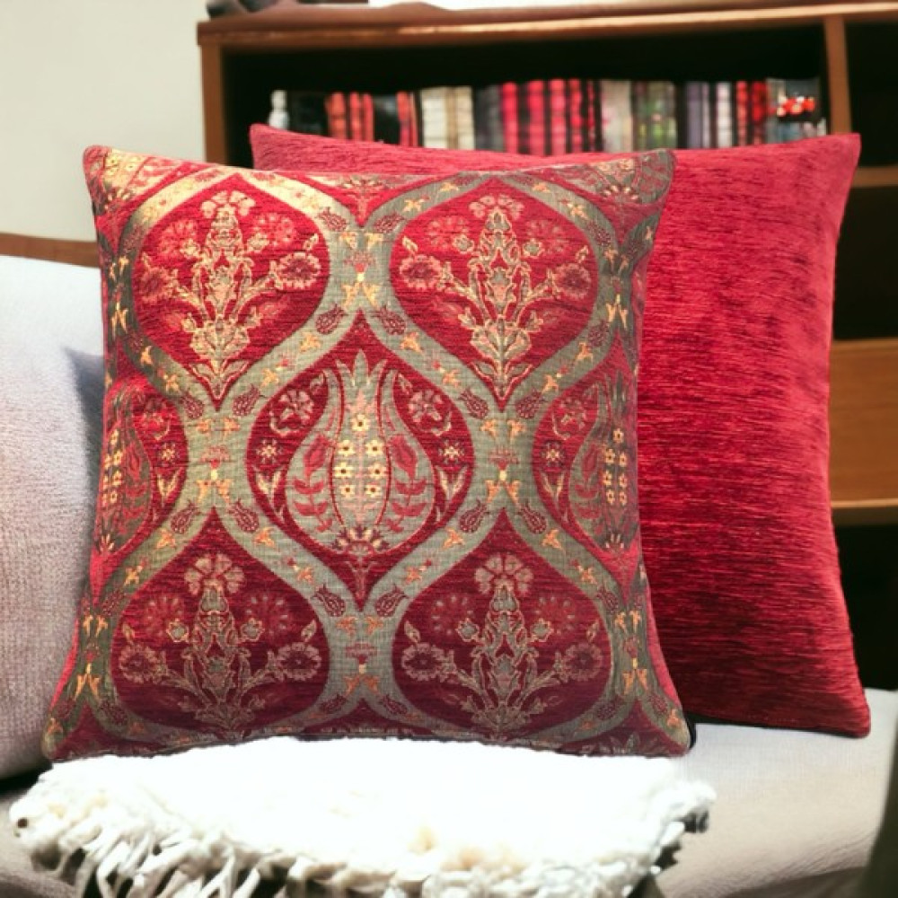Pillows Store Lale Desenli Kırmızı Kırlent Kılıfı 45 x 45 Cm -2 Adet Kırlent / Mobilya Yastığı Fiyatı