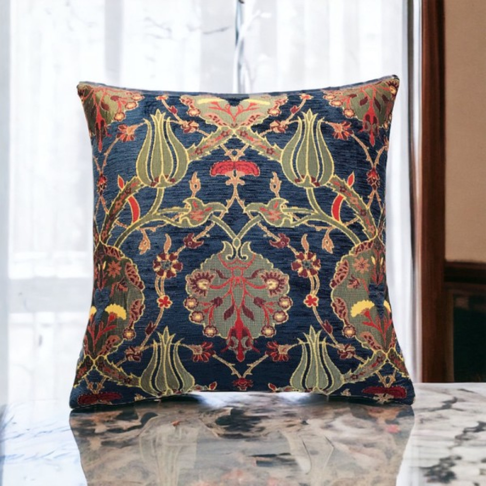 Pillows Store Osmanlı Lale Desenli Lacivert Kırlent Kılıfı 45 cm x 45 cm - 45 x 45 cm - Renkli Kırlent / Mobilya Yastığı Fiyatı