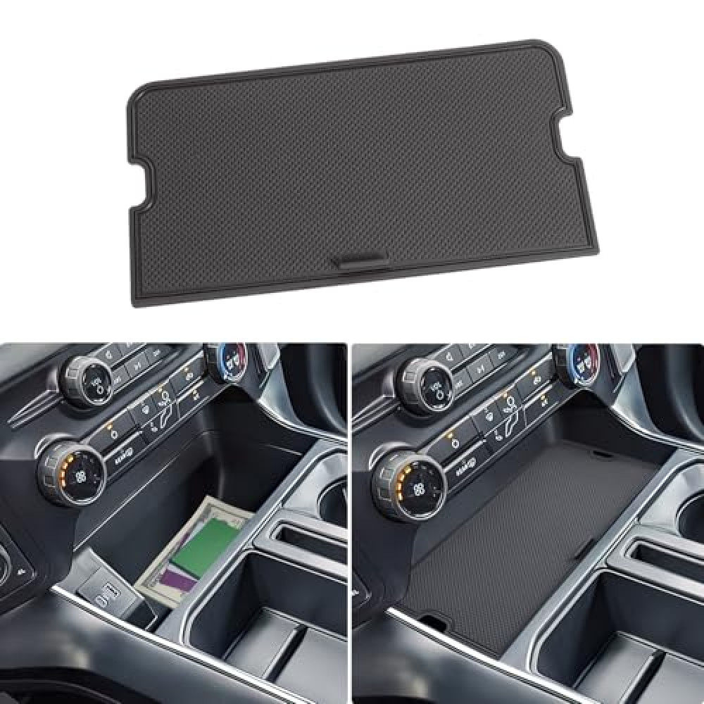 PIMCAR Center Console Cover for Ford F150 Accessories 2021-2024 2025 Hidden Panel Secret Pocket Lid with USB Hole Interior Accessories (Fits into The Open Pocket in Front of The Shifter)