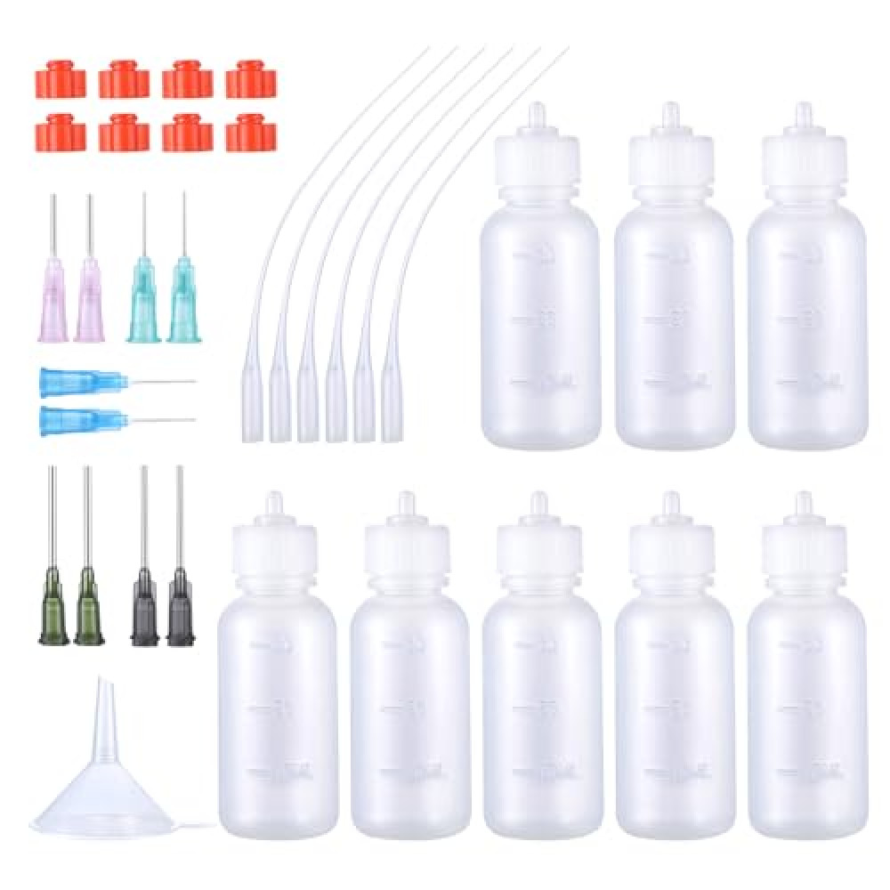 Pimoys 8 Pcs Glue Applicator Bottles,30 ml Precision Tip Squeeze Bottles with Blunt Needle Tip 14ga 16ga 18ga 20ga for Glue Applications,Craft Art Project and Paint Quilling Craft