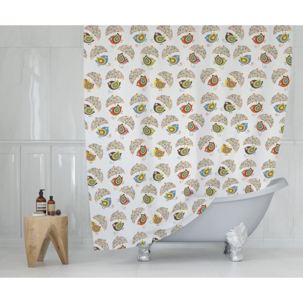 Pimtaş Tropikhome Kuş Desen Banyo Perdesi Su Geçirmez Duş Perde Polyester Kumaş Banyo Perdeleri 180X200 Küvet Perdesi C-Halka Hediye - Renkli Duş / Banyo Perdesi Fiyatı