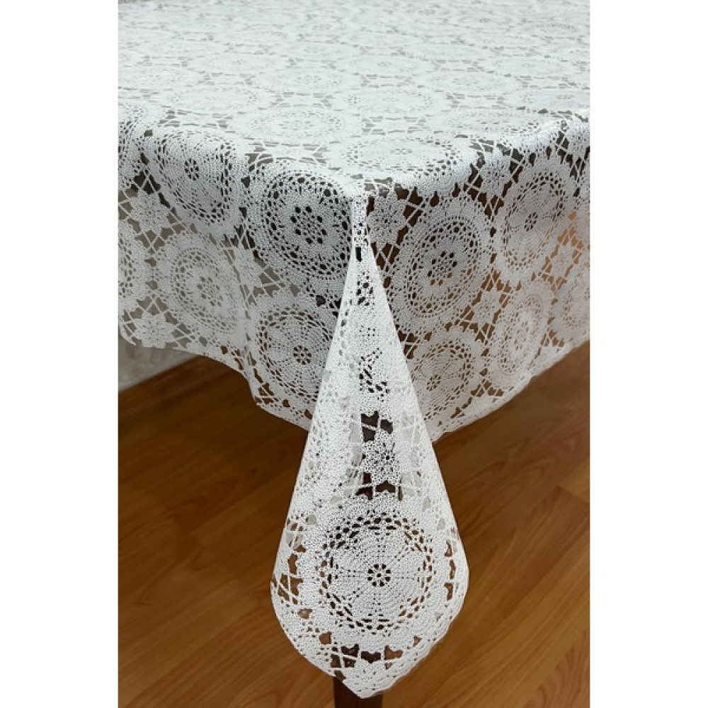 Pimula Home Lüx Pvc Şeffaf Kaplamalı Ip Desenli Silinebilir Muşamba Masa Örtüsü DANTEL_1032-D - Beyaz - 140 x 180 cm Masa Örtüsü Fiyatı