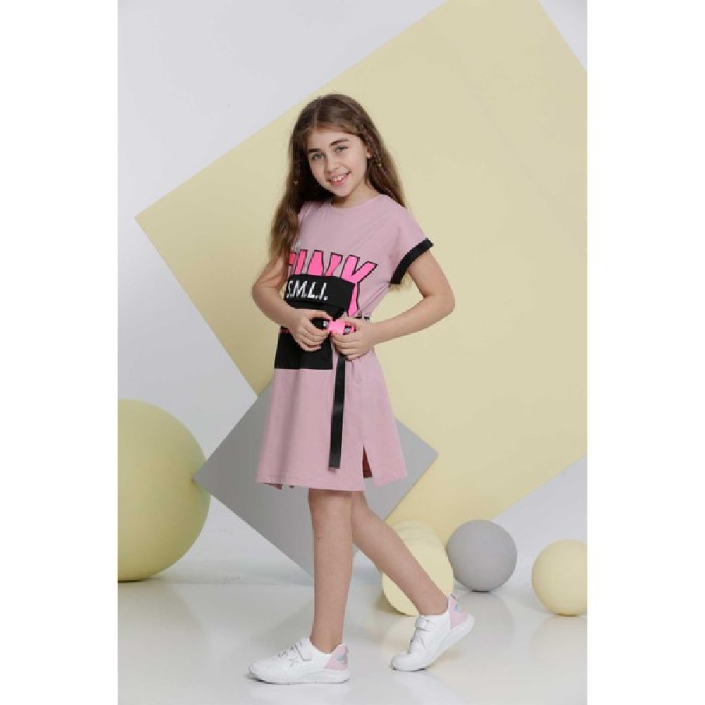 Pina Kids Pink Smlı Baskılı Kız Çocuk Yazlık Elbise Rahat Kesim Kız Çocuk Elbise Fiyatı