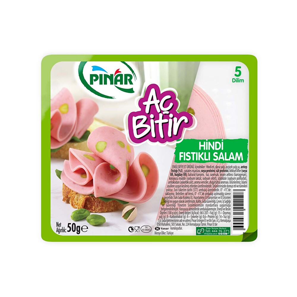 Pınar Aç Bitir Hindi Fıstıklı Salam 50 g Diğer Fiyatı