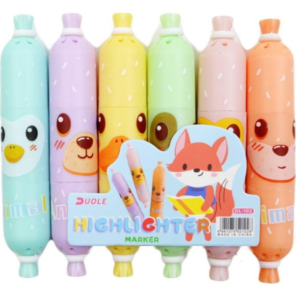 Pinca Pinco Kilitli Poşet Animal Şekilli Çift Taraflı Pastel Fosforlu Kalem 6 Lı (DL-102) Fosforlu Kalem Fiyatı