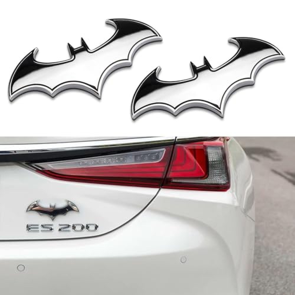 Pincuttee 2PC 3D Metal Sticker for Car,Bat Sticker for Car, Car Emblem Stickers,Car Exterior Decal and Sticker,Bumper Sticker for Car/SUV/Truck(Silver,2PC)