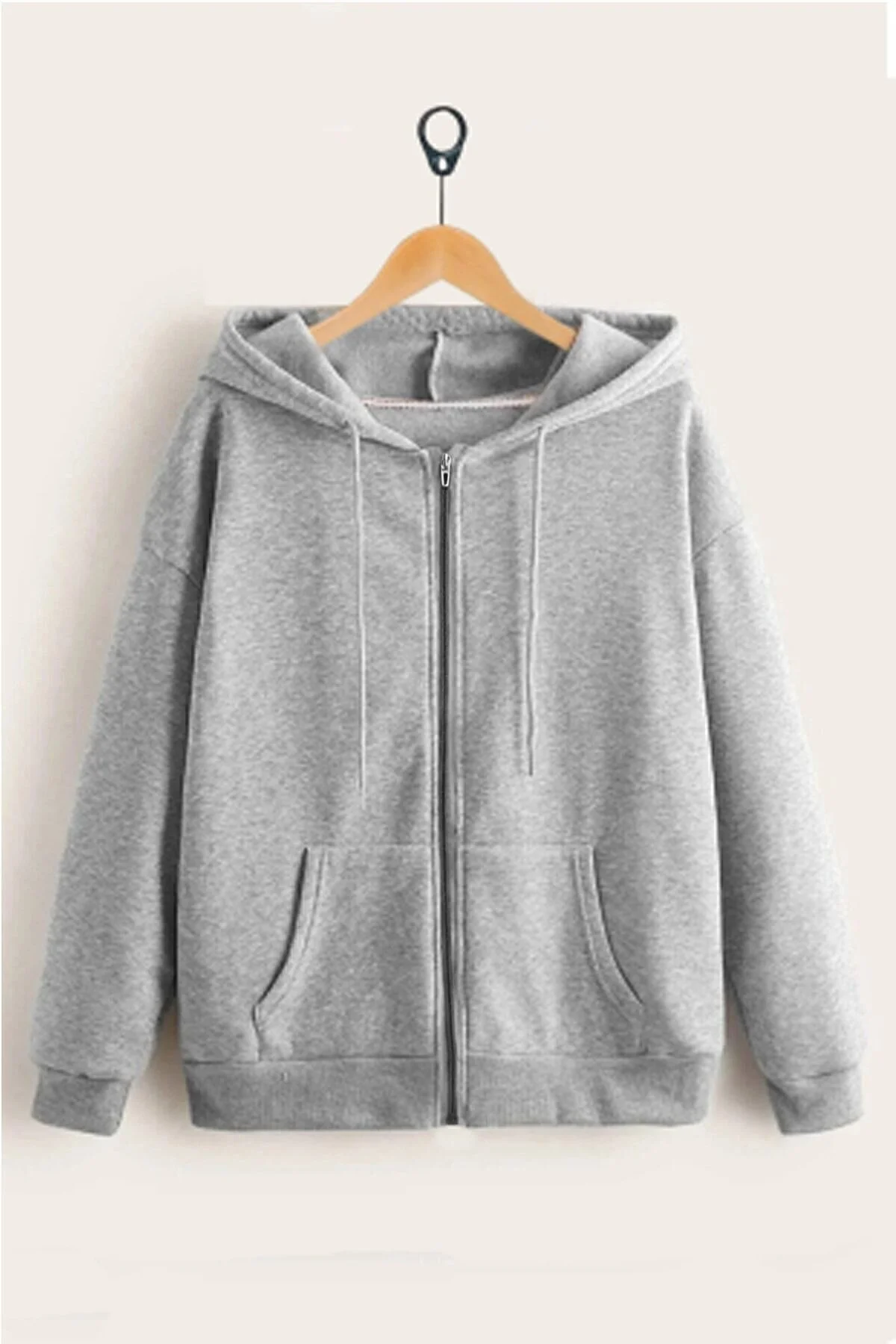 Pinem Unisex Gri Kapşonlu Hırka Fermuarlı Sweat S/M Beden" Kadın Hırka Fiyatı