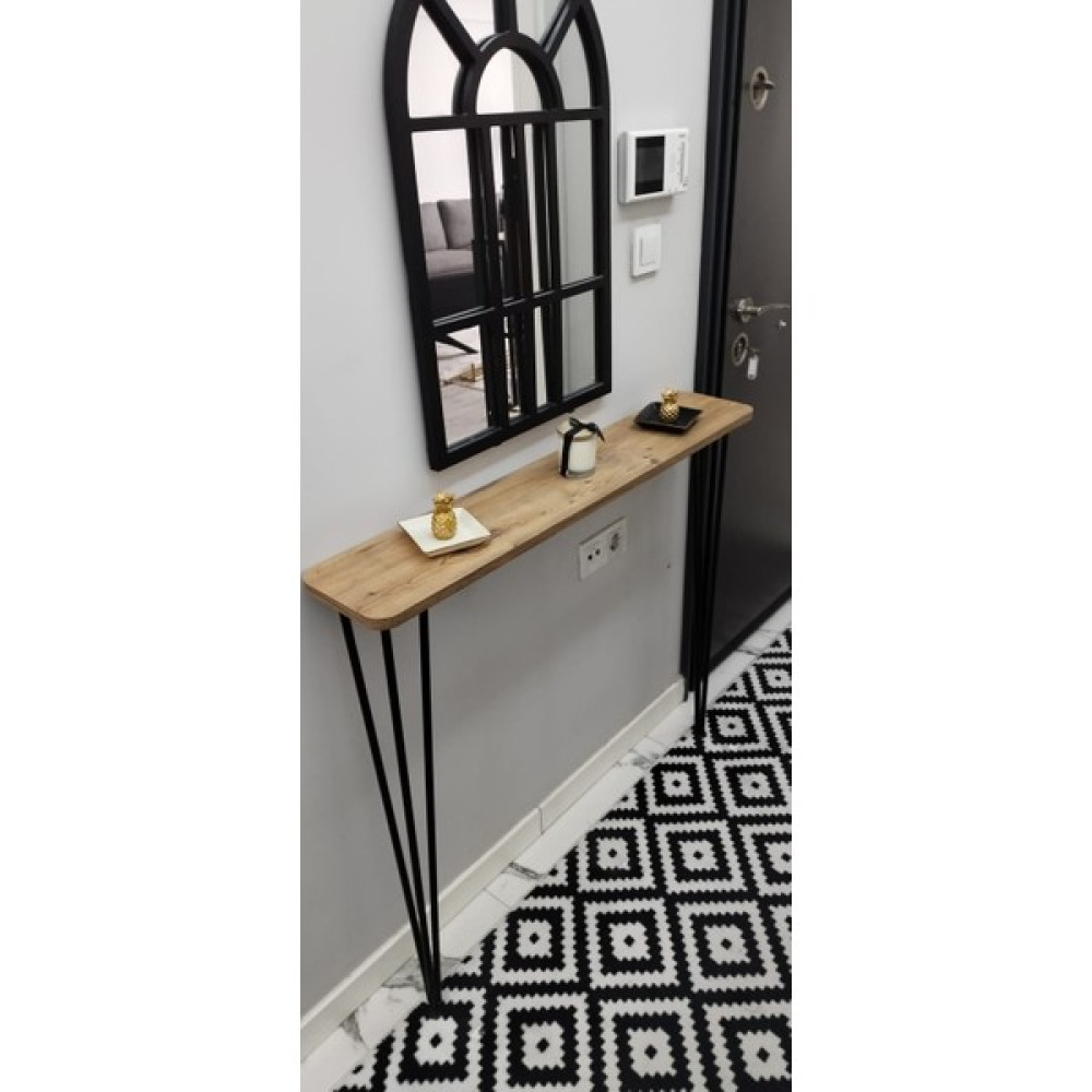 Pinhal Home Dresuar 80CM Ovalkenar Gold Ayak - Atlantik Çam Dresuar / Makyaj Masası Fiyatı