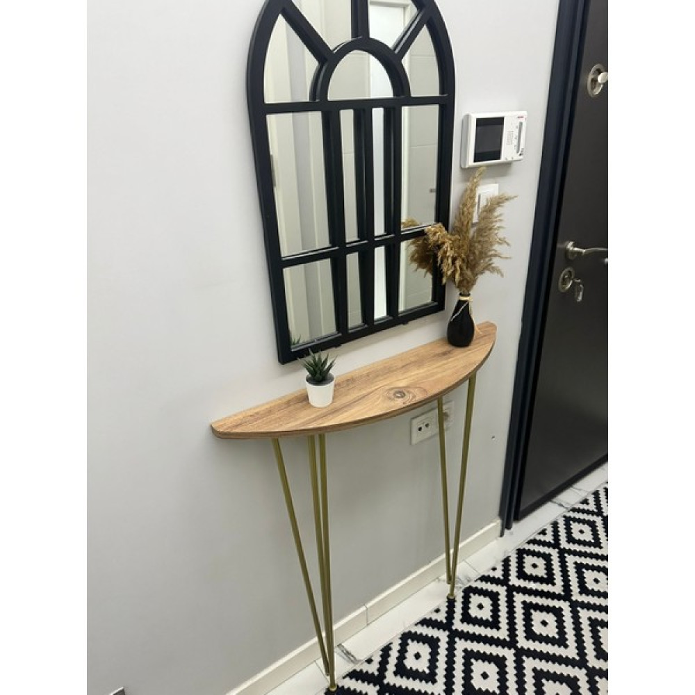 Pinhal Home Oval Kenar Dresuar Atlantik Çam 80CM Gold Ayak Dresuar / Makyaj Masası Fiyatı