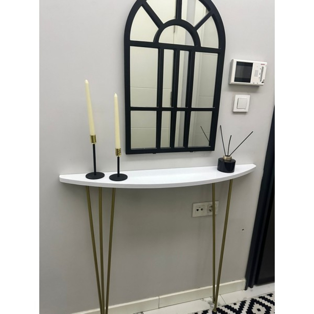 Pinhal Home Oval Kenar Dresuar Beyaz 100CM Gold Ayak Dresuar / Makyaj Masası Fiyatı