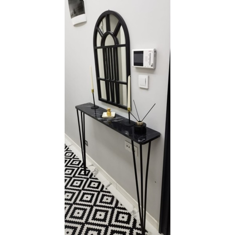 Pinhal Home Oval Kenar Dresuar Siyah Mermer 100CM Siyah Ayak Dresuar / Makyaj Masası Fiyatı