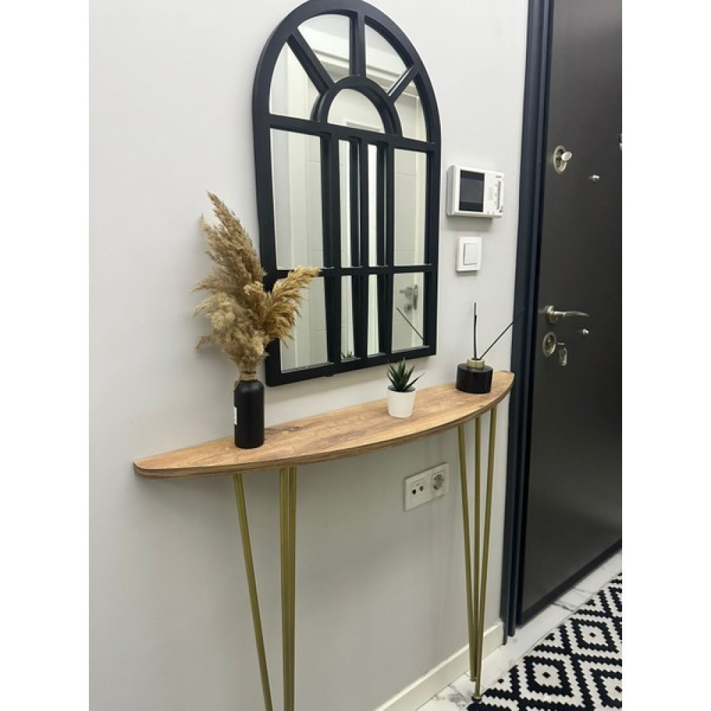 Pinhal Home Yarım Ay Oval Kenar Dresuar Atlantik Çam 100CM Gold Ayak Dresuar / Makyaj Masası Fiyatı
