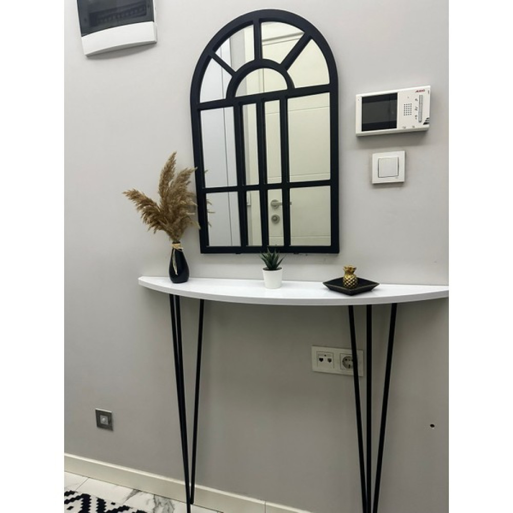 Pinhal Home Yarım Ay Oval Kenar Dresuar Beyaz 100CM Siyah Ayak Dresuar / Makyaj Masası Fiyatı