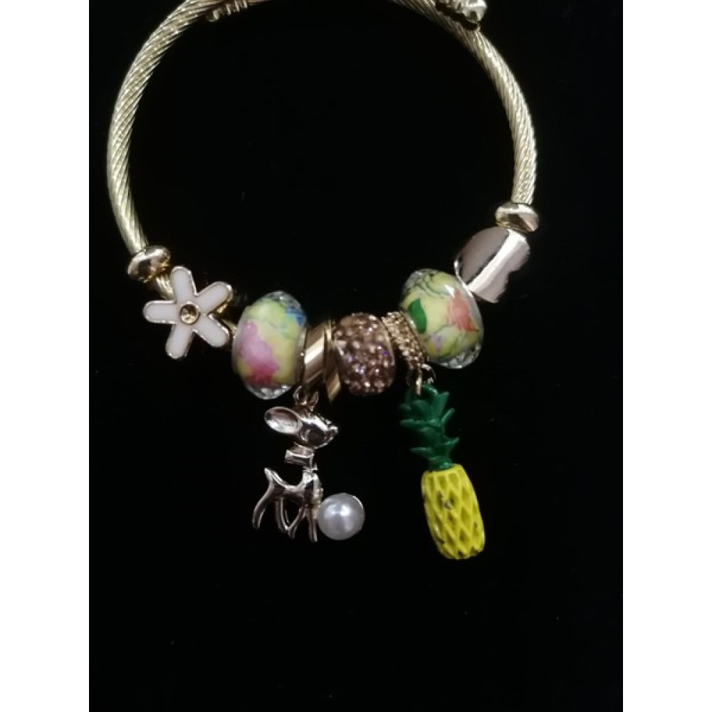 Pink Bijuteri Kadın Çelik Pandora Ananas ve Fino Köpek Charmlı Bileklik Altın, Takı & Aksesuar Fiyatı